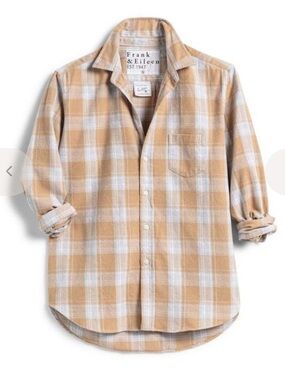 Frank & Eileen $238 Polar Eileen Soft Flannel Shirt in Camel Plaid Button Up L